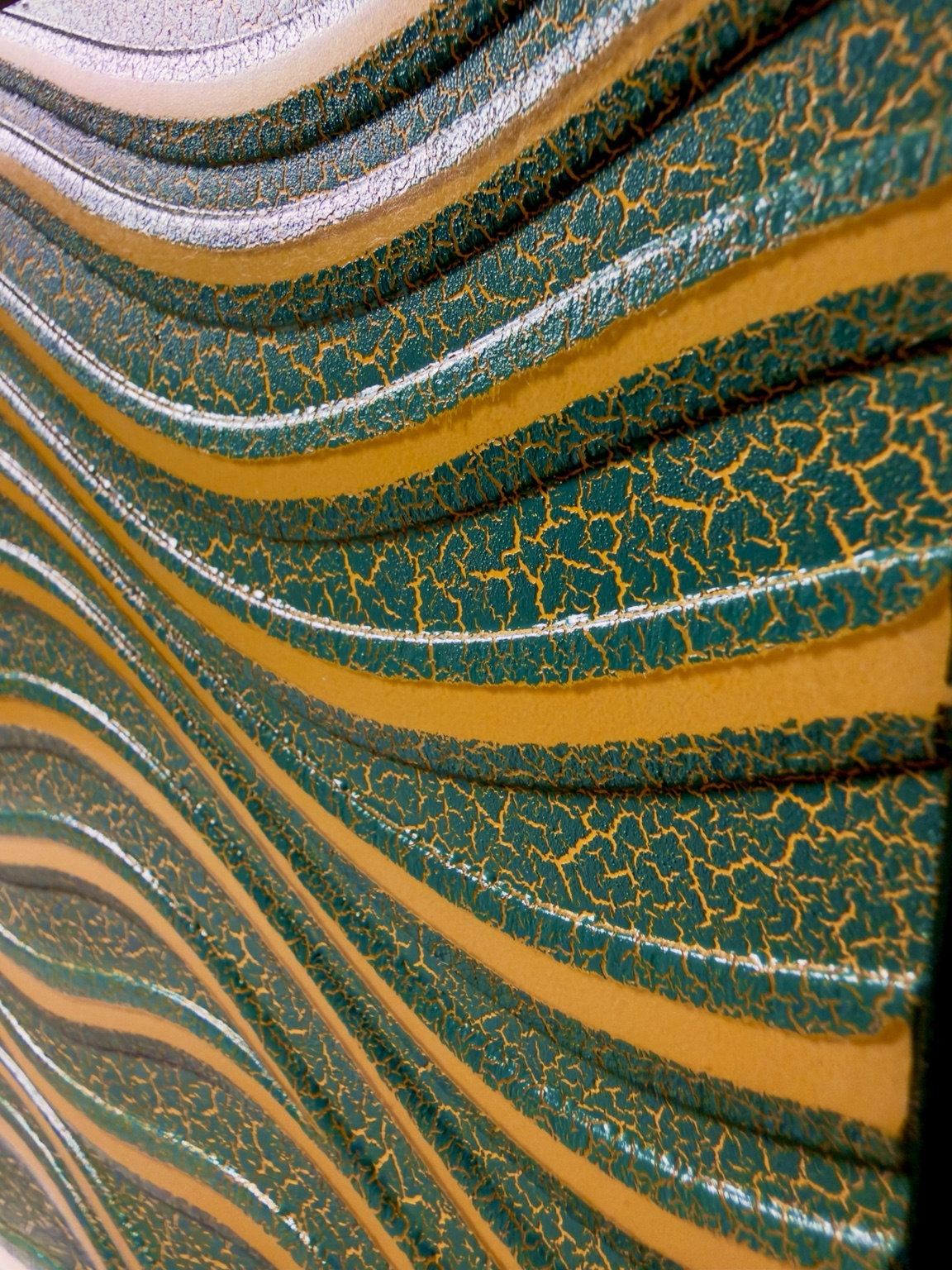 Original MARDE wavy dimensional surface with turquoise areas, yellow-gold bands and fine crackle texture